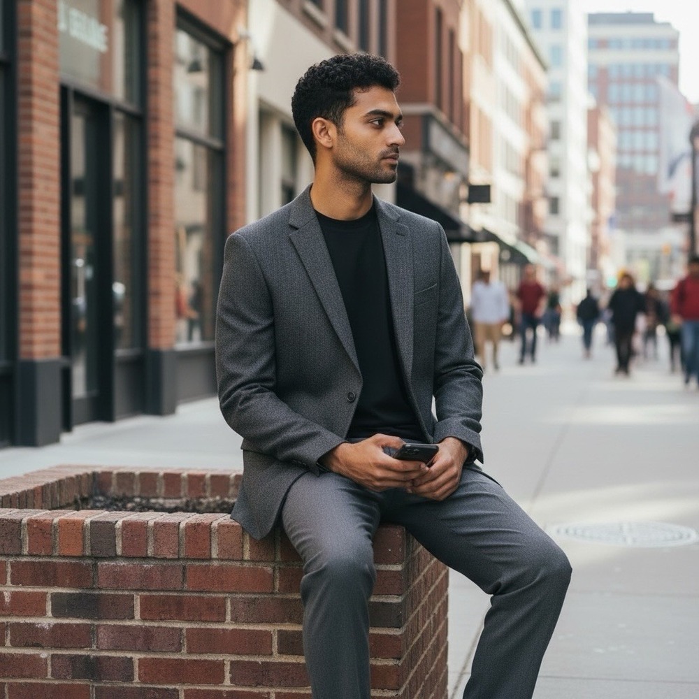 Lauren Ralph Lauren Blazer Mens 46R Dark Gray Wool Herringbone Tweed Sport Coat